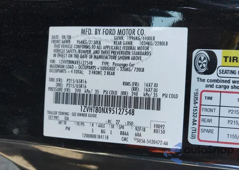 2009 Ford Mustang V6/V6 Premium z USA, uszkodzony, nr VIN 1ZVHT80NX95127548